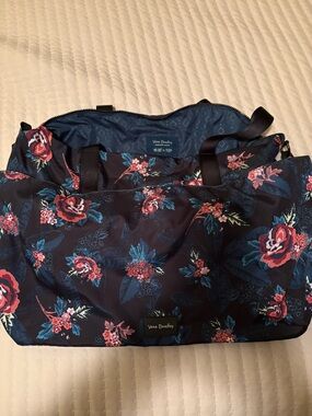Vera Bradley Navy Floral Shoulder Tote with Pink & Teal Accents